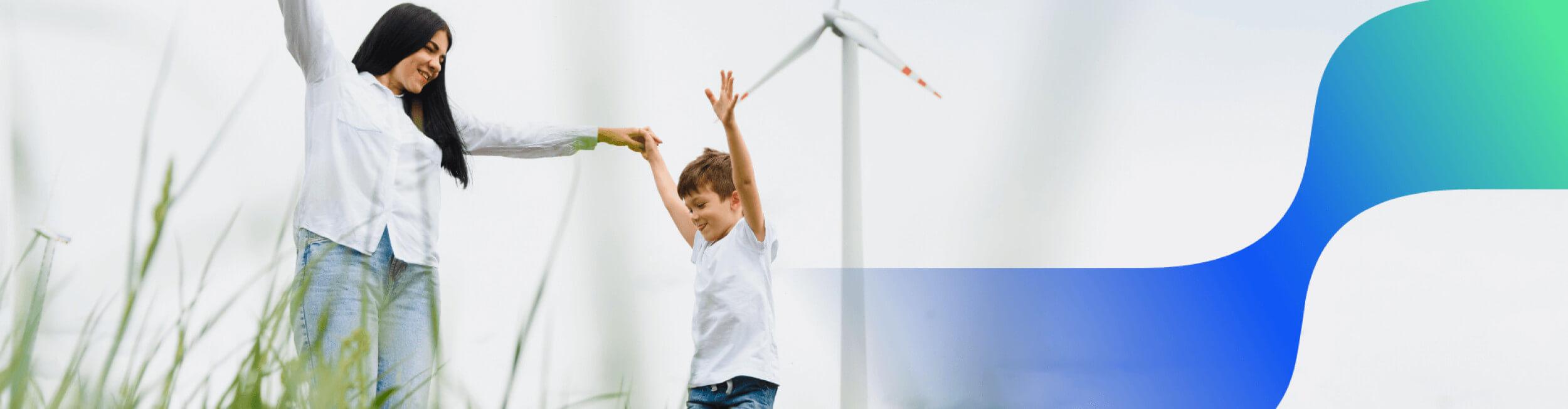 mum dancing with her son in a filed