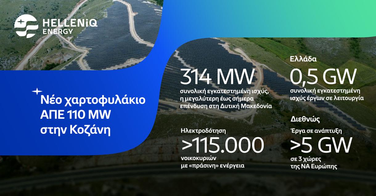 Νέο χαρτοφυλάκιο ΑΠΕ 110 MW στην Κοζάνη